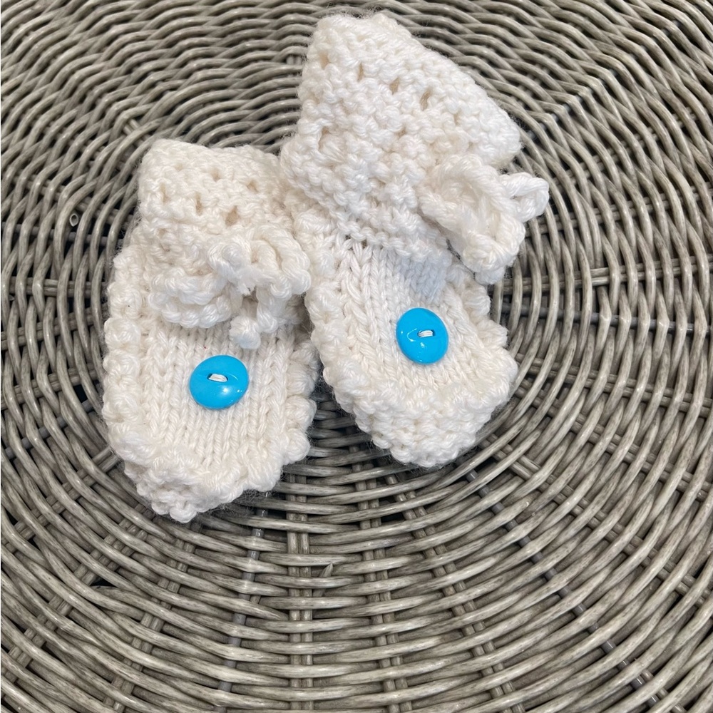 Cozy Knit Baby Booties with Blue Button